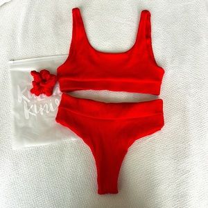 High Waisted Cheeky Red Bikini
